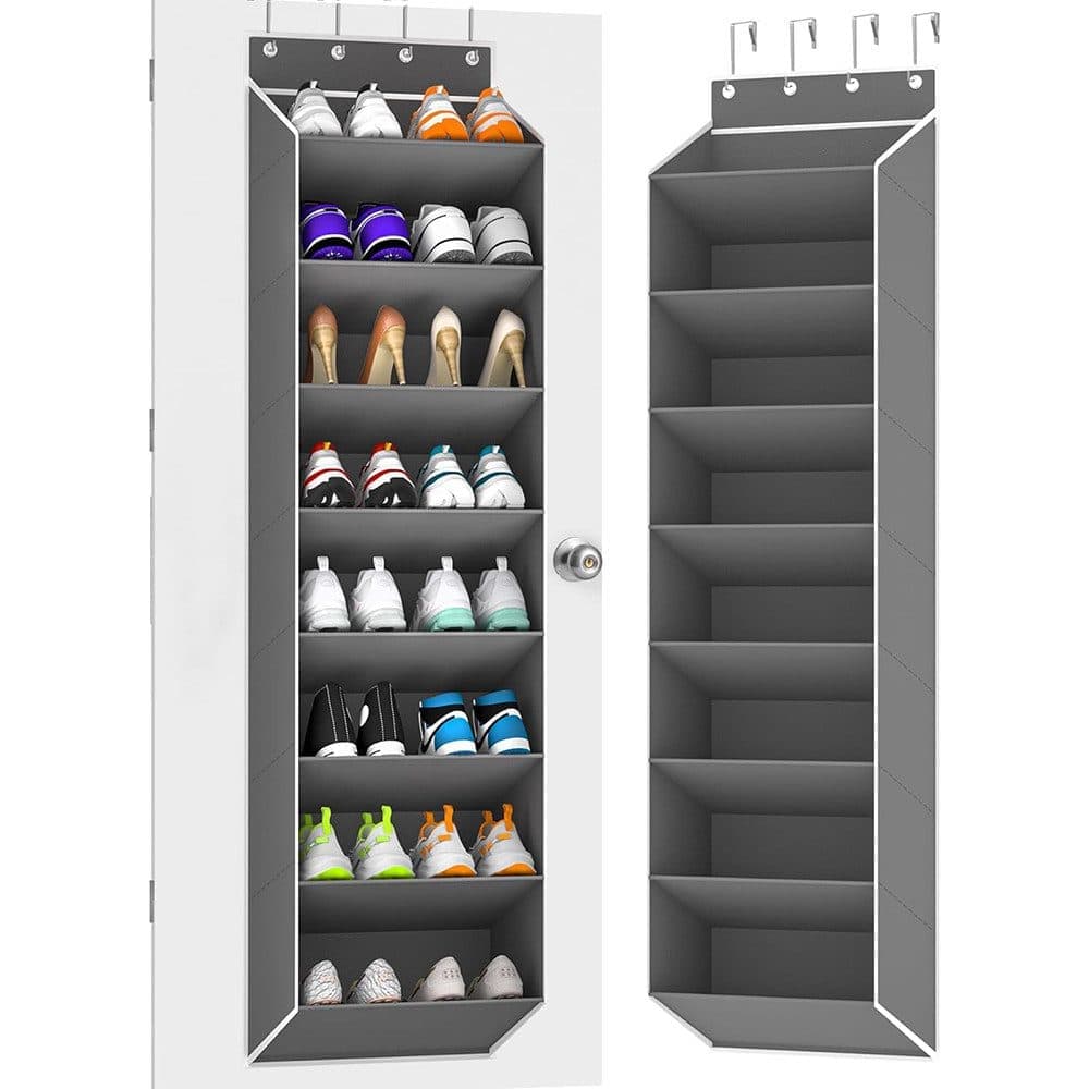 12 Pairs Wall Mounted Shoe Rack with Hooks, Shoe Hanger Storage for Door, 24 × 12 × 4 inches, Gray