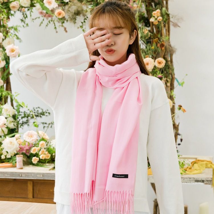2 Pack Cashmere-Look Scarf Shawls with Fringe, Soft Warm Wraps, Light White — image 3