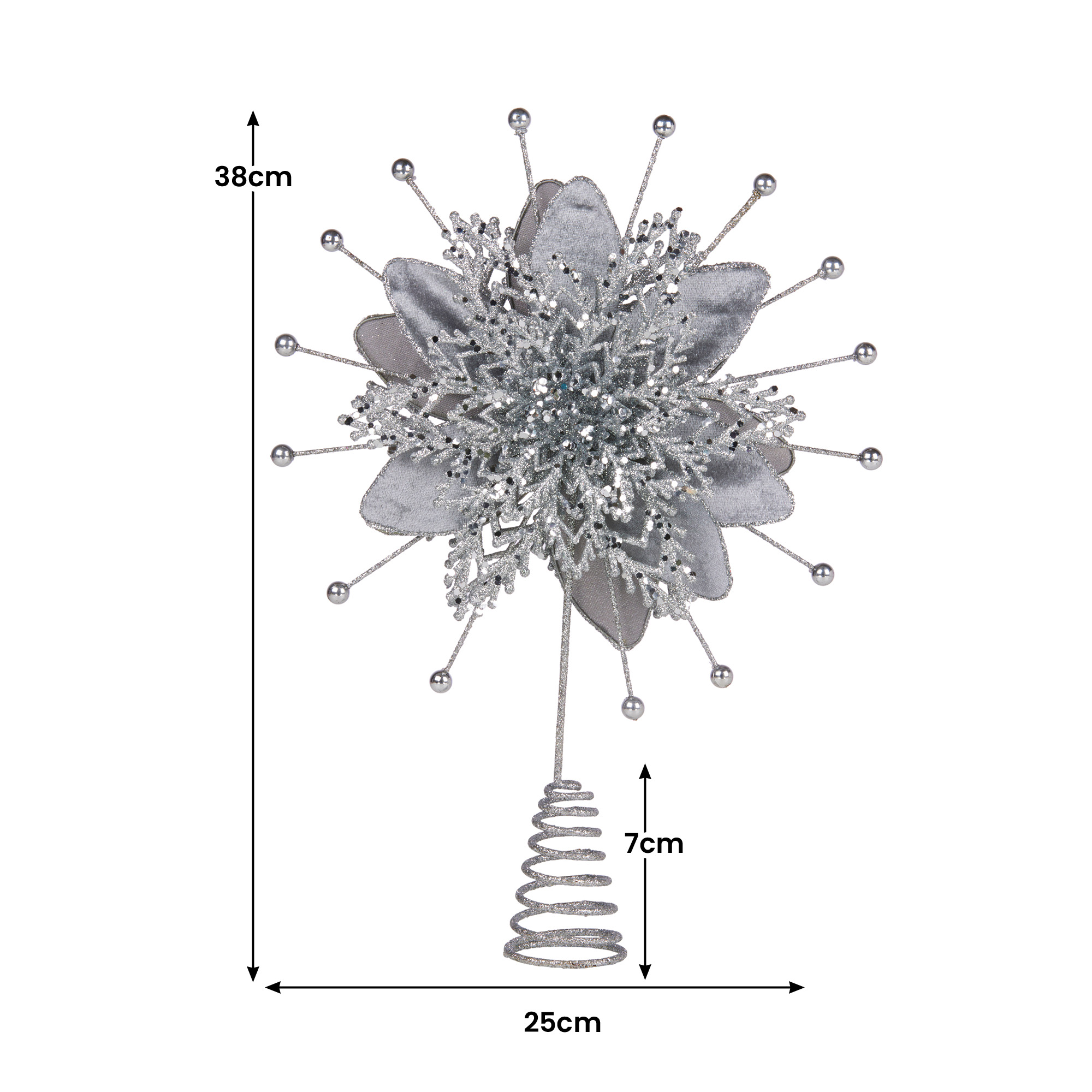 Christabelle Christmas Tree Topper Poinsettia Decoration Ornament Silver Petals — image 3