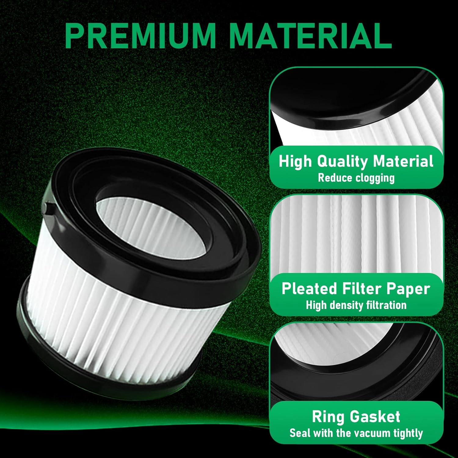 4 Pack Replacement DCV501HB & DCV5011H HEPA Filters Compatible with DEWALT DCV501HB 20V Cordless Handheld Vacuum with 8 Foam Sleeve Filters & 1 Cleaning Brh — image 3