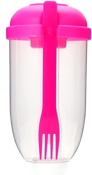 Breakfast Cup - Oat - Yogurt - Salad Cup - Portable Breakfast Lunch Cup - Food Storage Cup - Vegetable and Fruit Cup - Lid - Spoon - Pink