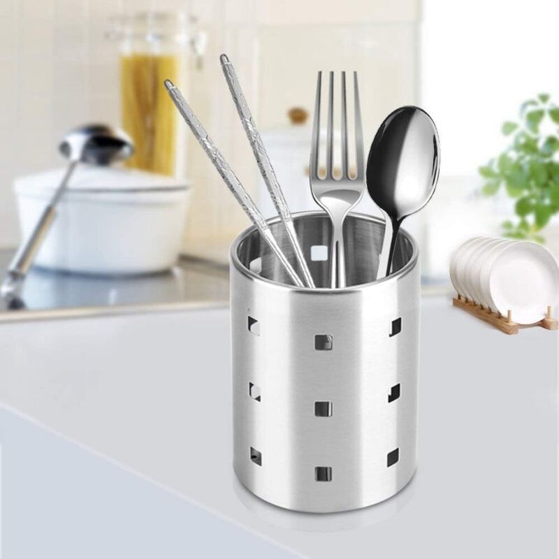 Stainless Steel Cutlery Drainer Kitchen Utensil Holder Cutlery Baskets Organizers Round Storage Rack for Spoons Knives Forks, M — image 3