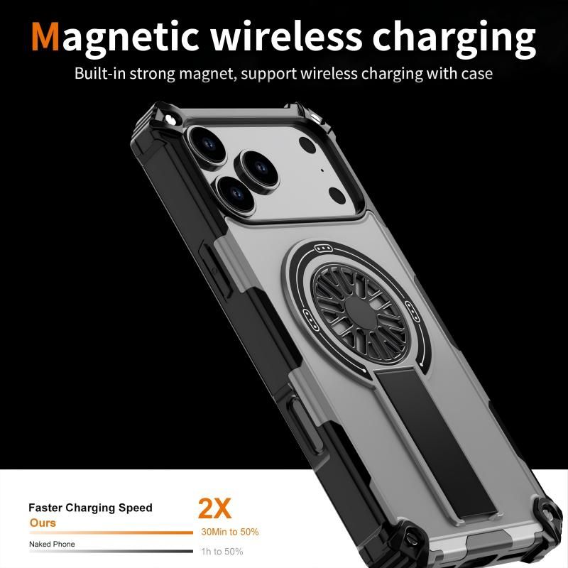 Armor Heavy Duty Magnetic Rotating Ring Kickstand Phone Case For iPhone 14 Plus, Anti-Drop Protective Cover In Silver — image 5