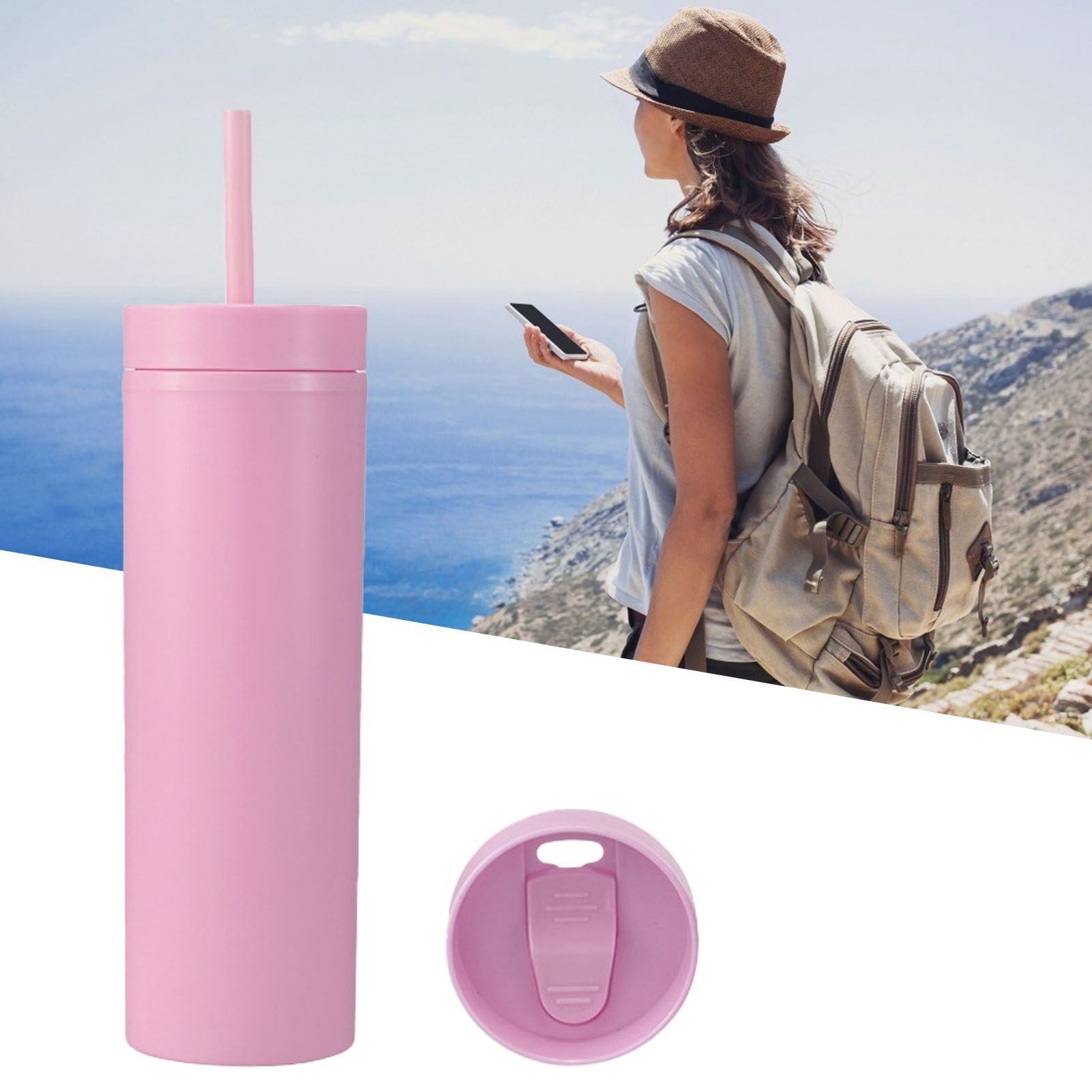 16oz Plastic Tumblers with Lids and Straws Frosting Matte Plastic Drinking Cups for Outdoor Sports 1767 Pink โ image 6