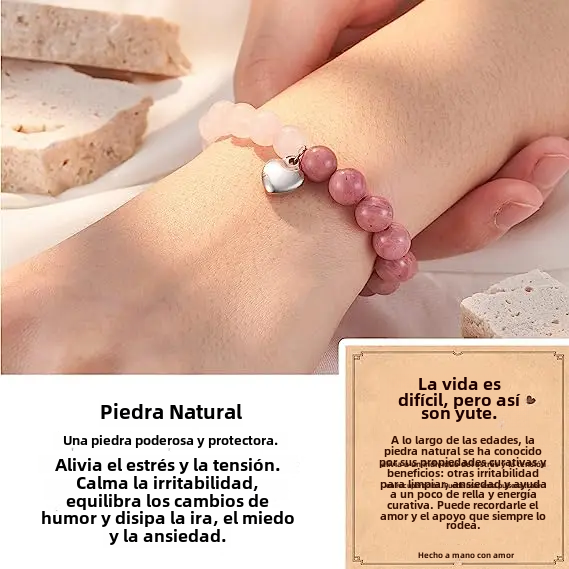 Pink Fox Bead Bracelet for Women, Natural Crystal Bracelet, Spiritual Healer, Gift for Daughter and Grandmother — image 3