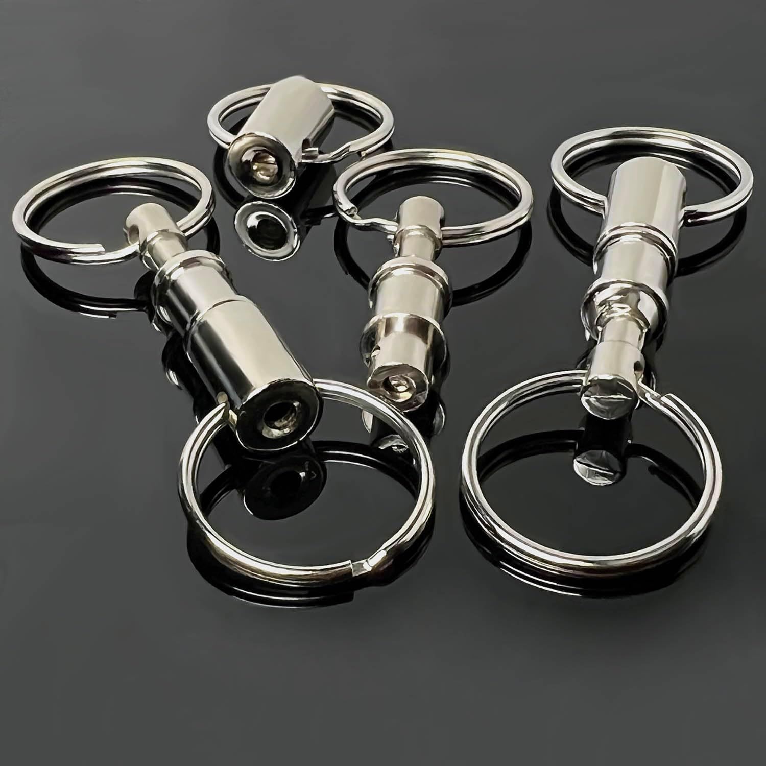 4 Pack Detachable Quick Release Keychains, Dual Pull Apart Metal Key Rings for Car Keys, Lanyards, Bags and Everyday Carry, Silver — image 6