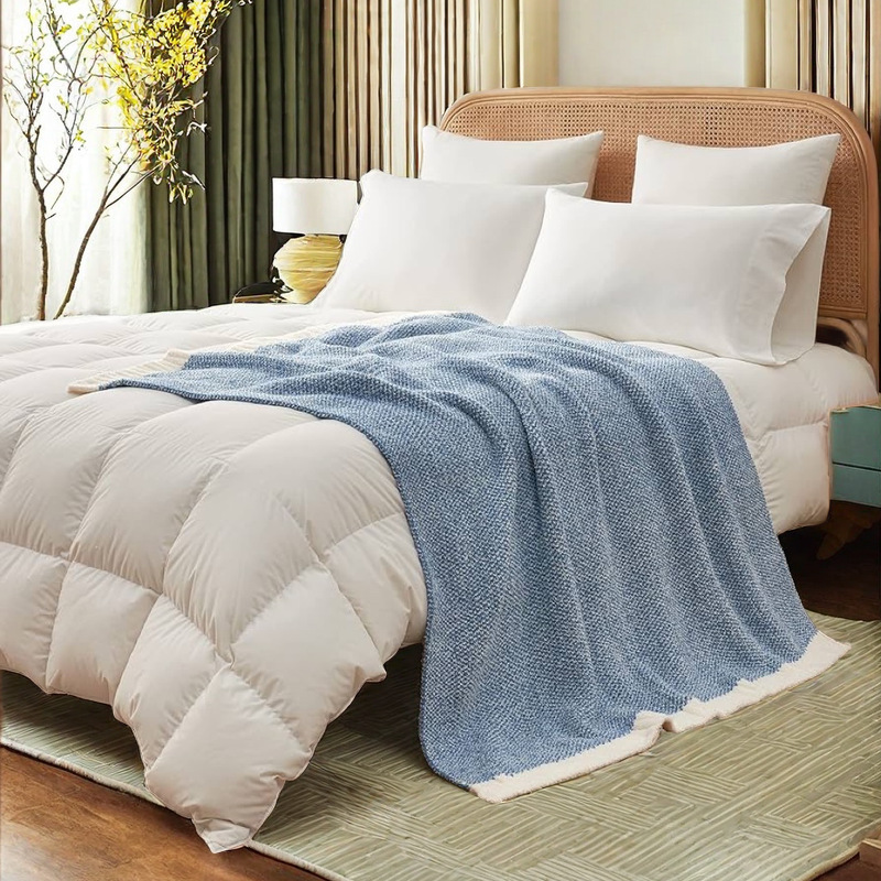 Beige and White Plush Chenille-Knit Throw Blanket - Soft Cozy Polyester for Bed & Sofa | Textured Two-Tone Design (127 × 153cm) — image 3