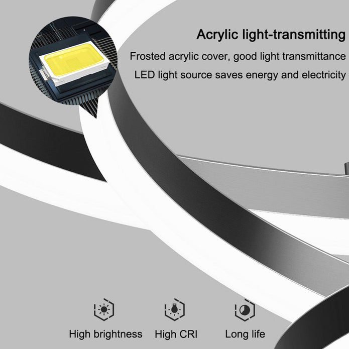 Black 5 Rings Minimalist LED Pendant Light Adjustable Circular Chandelier — image 2