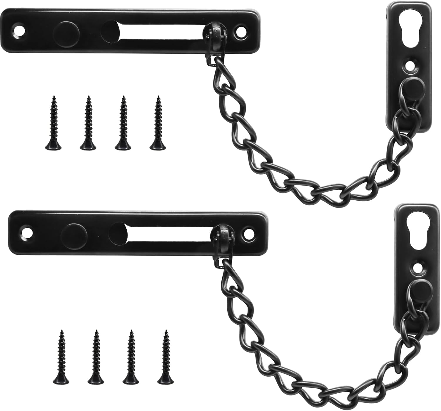 Heavy Duty Door Chain Lock with Mounting Screws, Stainless Steel Door Chain Guard for Front Doors, Pet Safe (Black, 2 Pack) — image 2