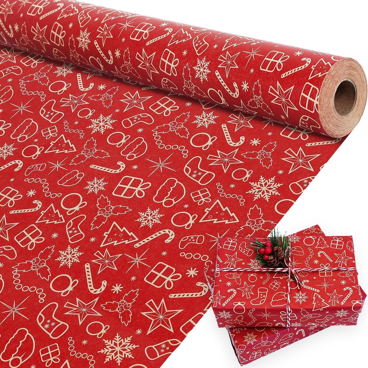 wrapping paper - Christmas gift paper - Wrapping paper with figures - 43 x 300cm - 1 Roll - Christmas paper wrapping paper for Christmas - Christmas paper