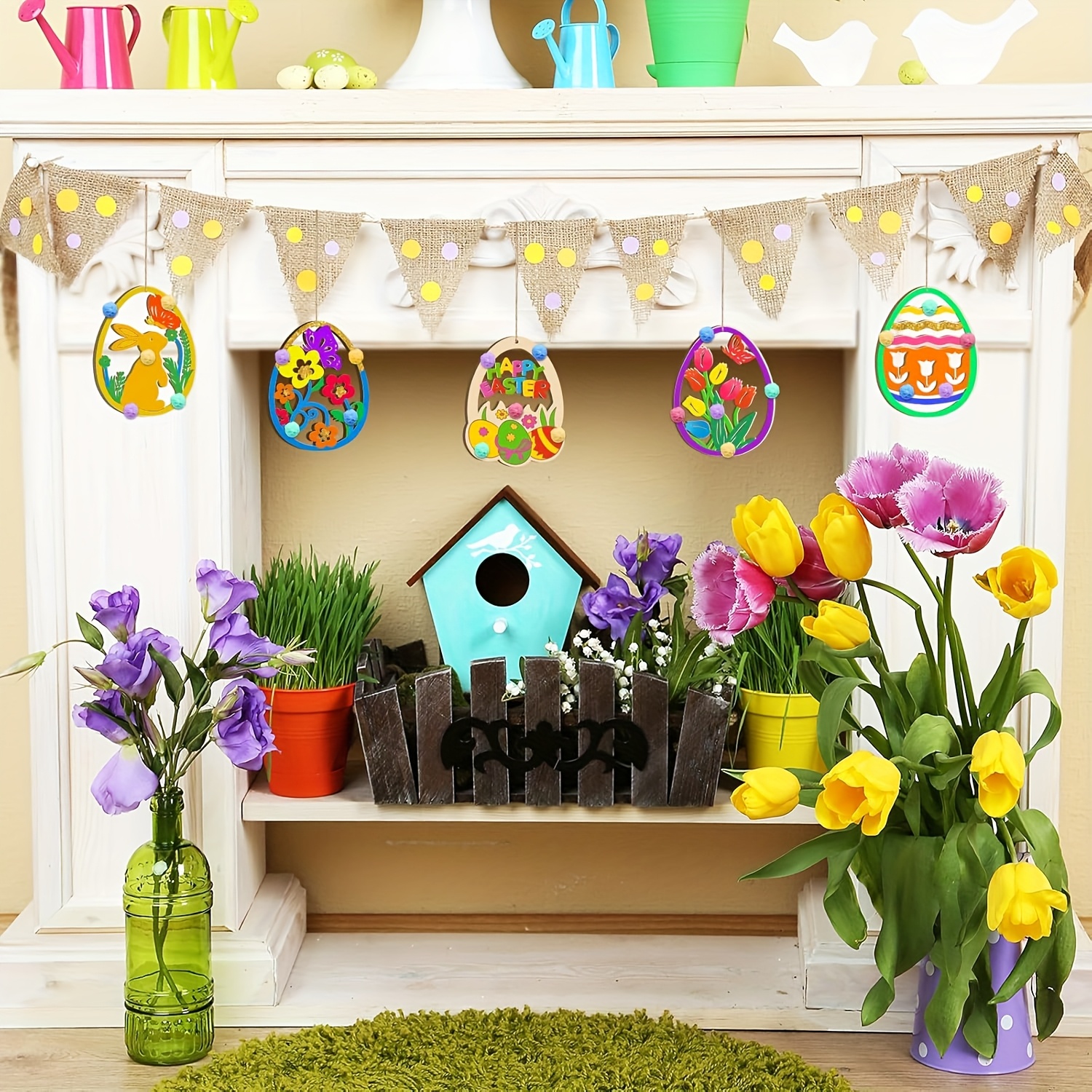 80pcs Easter wooden colored eggs, blank wooden pieces hand-made colored eggs, (including 40 hemp ropes and 40 wooden pieces) blank hanging decorative hand-made — image 3
