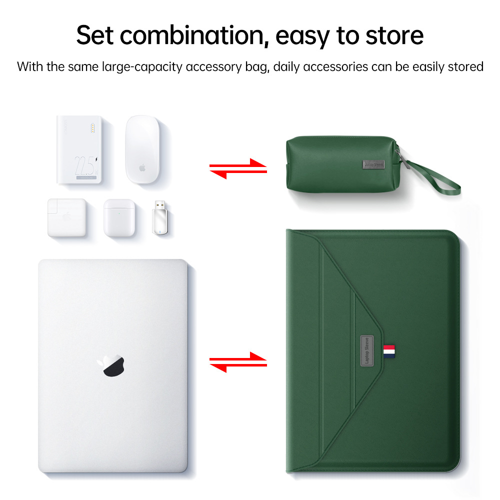 3-in-1 PU Leather Laptop Sleeve with Stand & Mouse Pad + Accessory Pouch(Gray) — image 2
