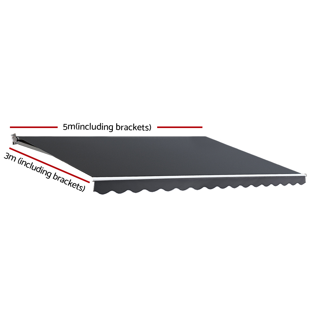 Instahut Retractable Folding Arm Awning Manual Sunshade 5Mx3M Grey — image 2