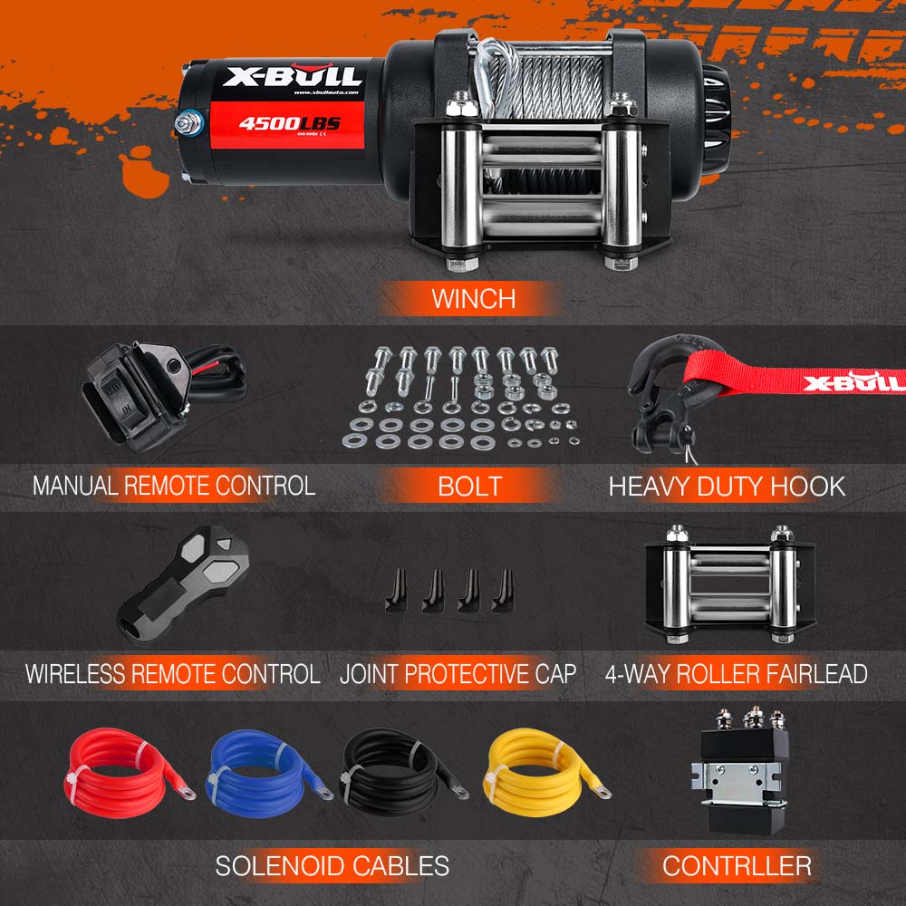 X-BULL 4500LB Electric Winch 12V Winch Boat Trailer ATV Steel Cable With 5.5MX13M Synthetic Rope Grey — image 3