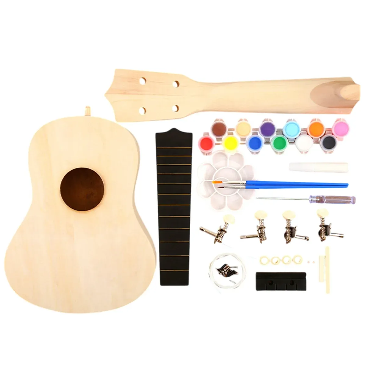 Ukulele Small Guitar with DIY Material Kit 21 Inch Wood Colour Easy to Assemble — image 2