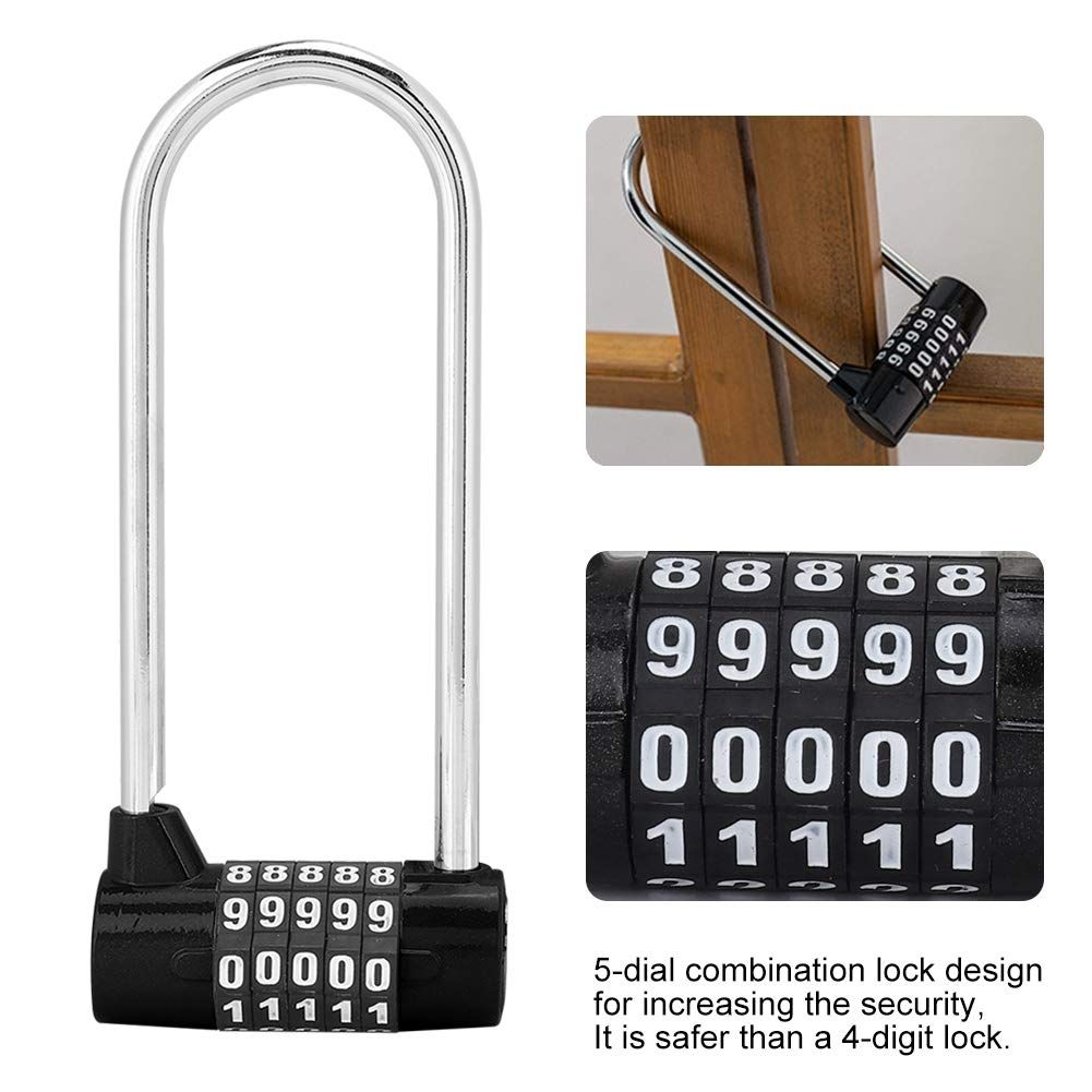 5 Digit Combination Alloy Padlock,U-shape security Code Lock Extra Long Cabinet Door Padlock Locker Lock, Re-settable Combo Lock โ image 2