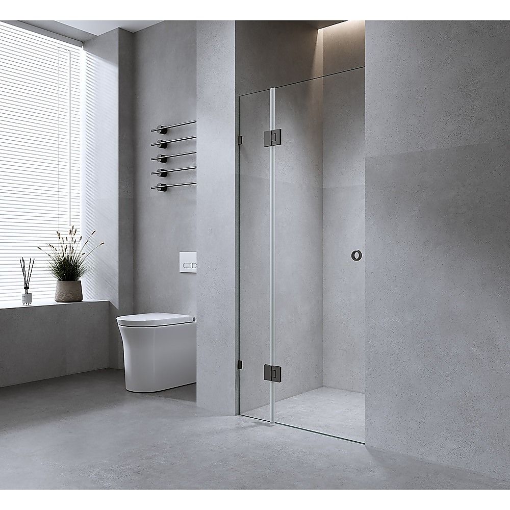 110cm Frameless Wall-to-Wall Shower Screen with Gold Brackets & Brass Hinges – U-Brackets and Floor U-Bracket — image 2