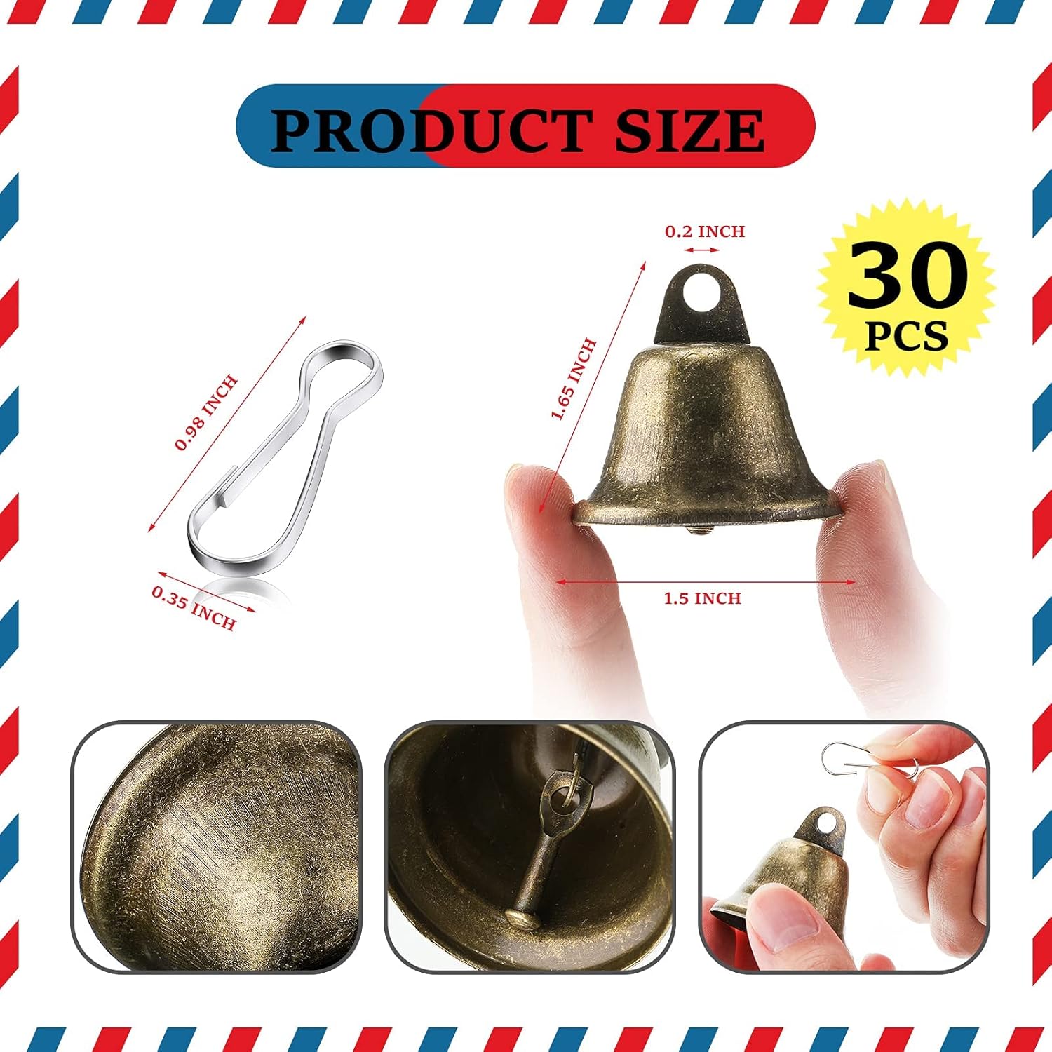 30 Pieces Craft Bells Small Brass Bells for Crafts Vintage Bells with Spring Hooks for Hanging Wind Chimes Making Dog Training Doorbell Christmas Tree Wedding — image 2