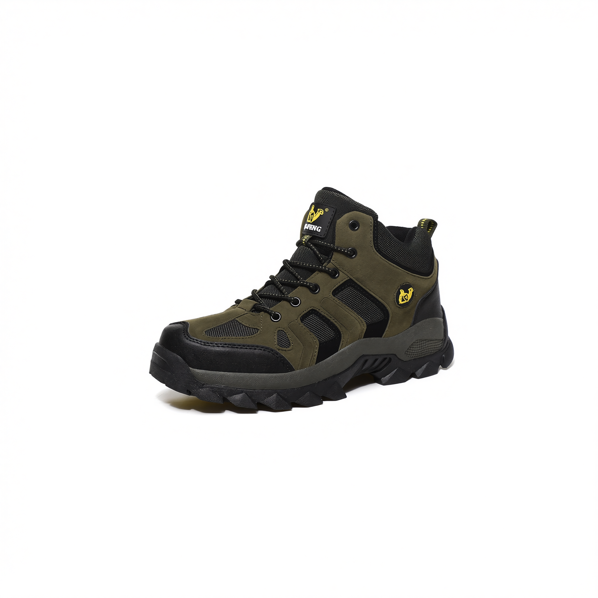 QIFENG Mens High Top Hiking Shoes Anti Slip Rubber Sole Army Green 45