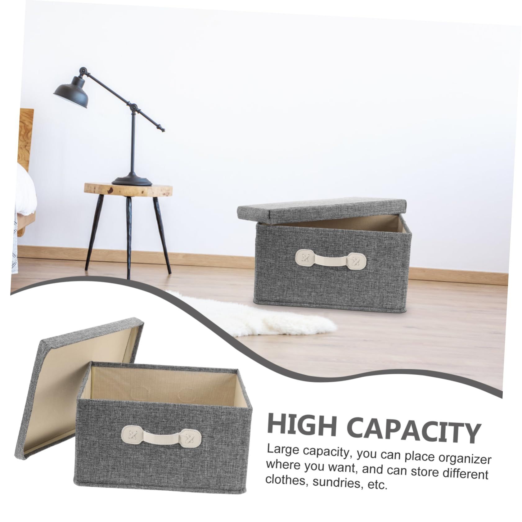Clothes Storage Organizer Gray Storage Box Finishing Basket Cloth Quilt Desktop Container 35.00X28.00X18.00cm โ image 3