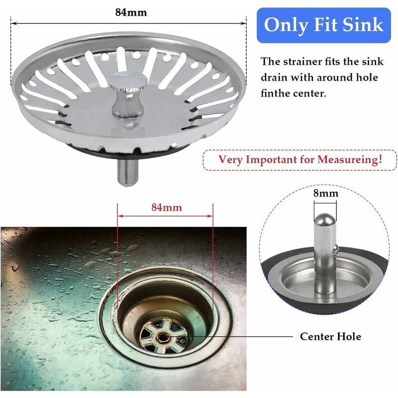 2 Pack Sink Strainer Plug, 84Mm Sink Drain Plug Replacement, Stainless Steel Sink Filter Stopper For Kitchen Or โ image 2