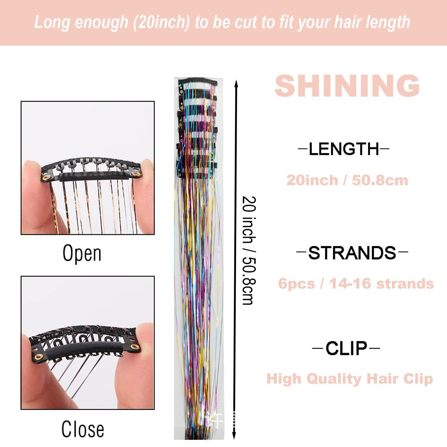 Pink Laser Iridescent Hair Extensions – 12-Piece Clip-In Highlight Strands (High-Temperature Fiber) — image 3