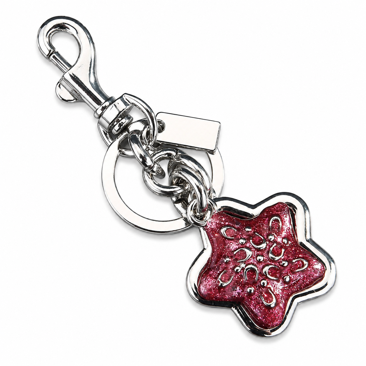 Star pattern Keychain Bag Charm Silvery(Pack of 1)- Metal Alloy Pendant with Lobster Clasp, 4.3cm Decorative Accessory for Handbags, Backpacks, and