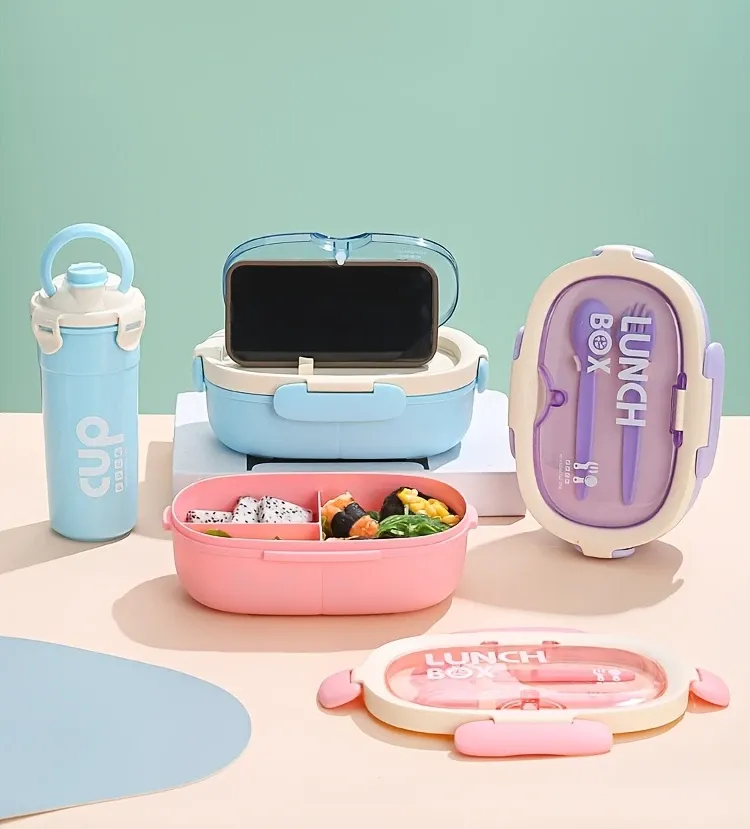Nordic Style Microwave Bento Box Set | Multi-Compartment Prevents Flavor Mixing, Built-In Utensils & Phone Stand for Watching Shows, Top Choice for Office — image 2
