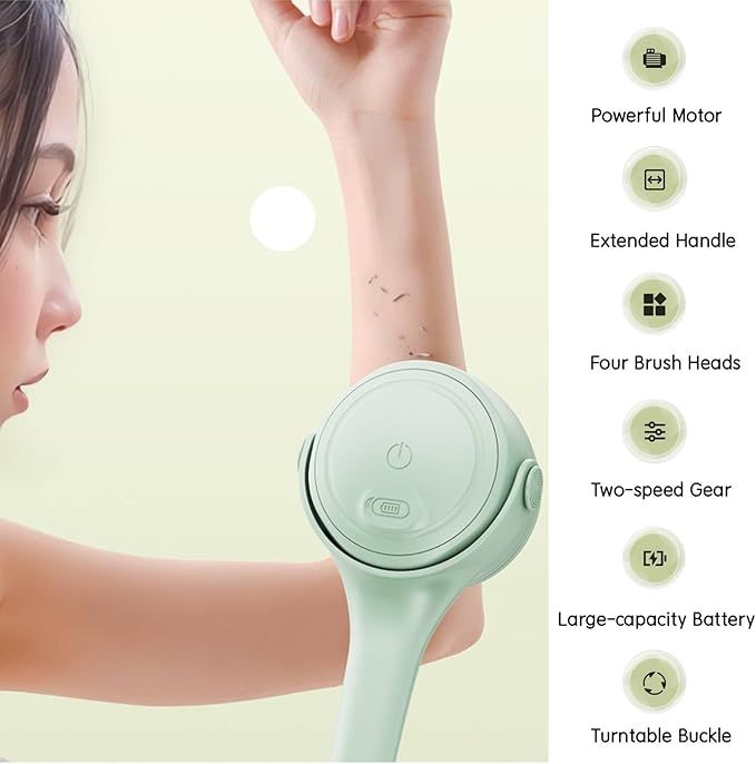 Electric Shower Body Scrubber Brush with 4 Heads, IPX5 Waterproof Rechargeable Back Cleaner for Exfoliating & Massage, 2-Speed Rotating Bath Brush for — image 3