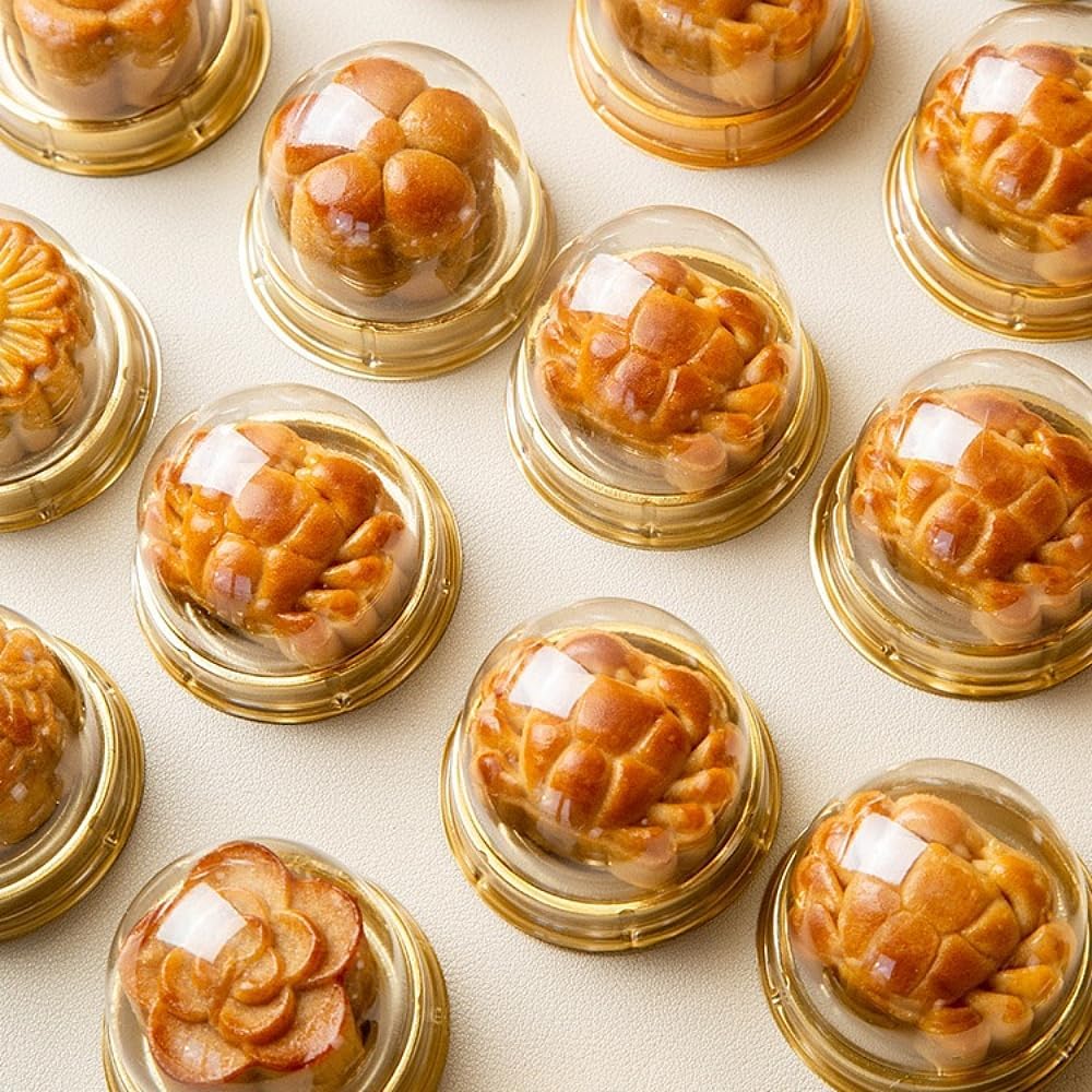 50 Pack Mini Cake Containers, Clear Plastic Small Cupcake Boxes with Dome Lids for Individual Chocolate Covered Cookies, Strawberry, Mooncake (Gold) — image 6