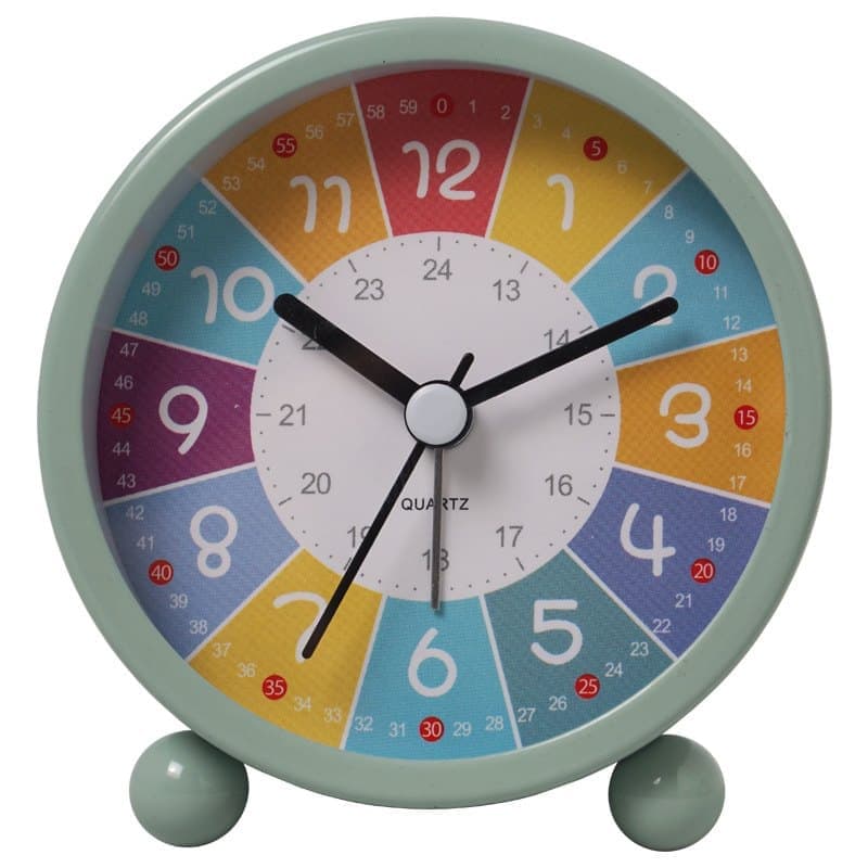 Colorful Alarm Clock for Children, Green, with Night Light, 8cm Round, Silent, Compatible with Multiple Colors