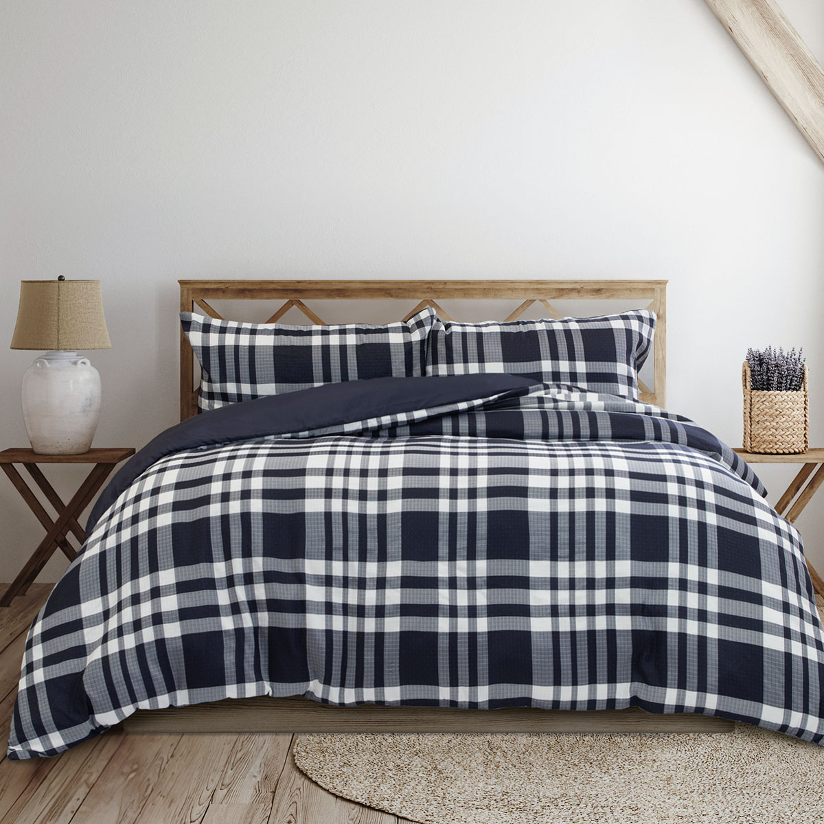 Ardor Ronan Navy Plaid Jacquard Quilt Cover Set King