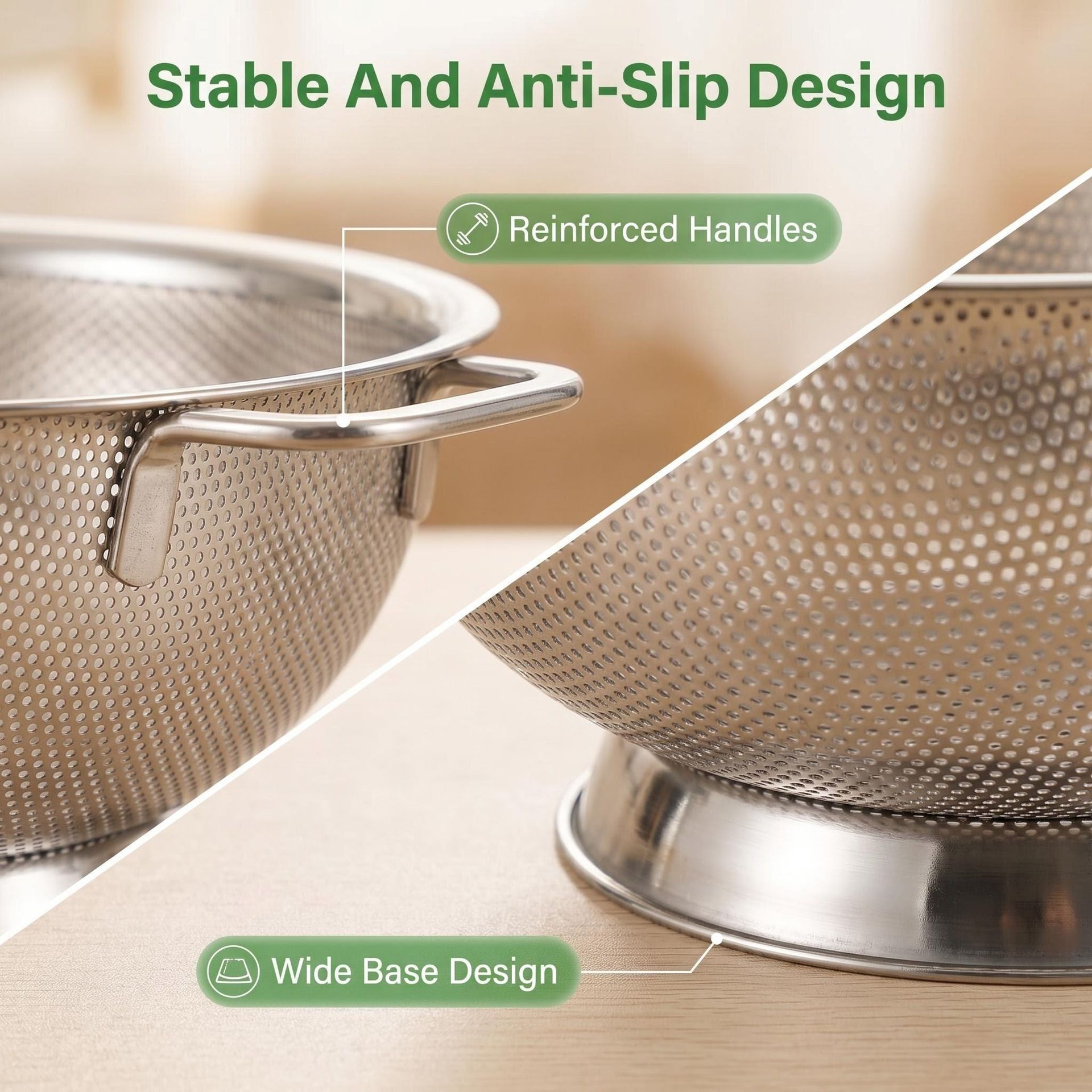 Stainless Steel Mesh Kitchen Strainer, Food Sieve with Riveted Handles and Ring Base for Pasta, Rice, Vegetables, Fruit and Draining โ image 4