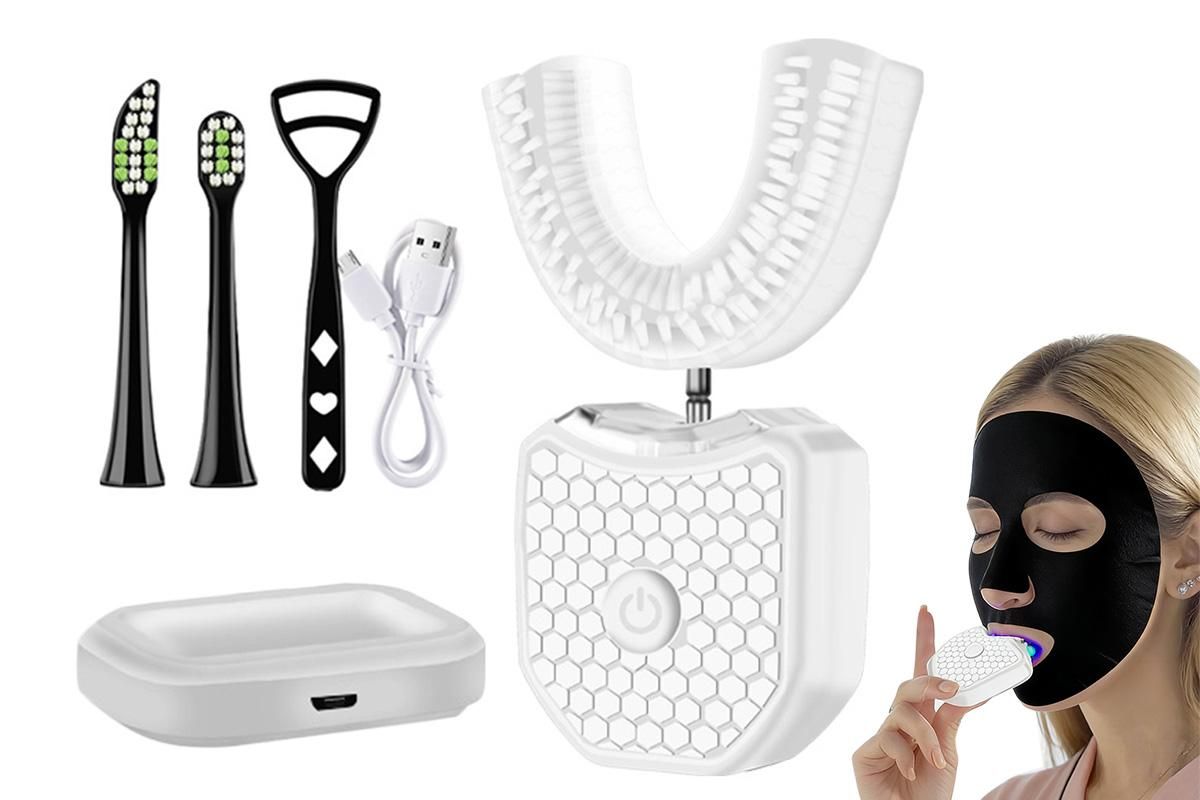 Rechargeable U-Shaped Electric Toothbrush Set for Daily Oral Care - White
