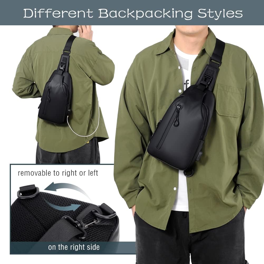Small Crossbody Sling Backpack Casual Chest Daypack with USB Charger Port Waterproof Outdoor Chest Sling Bag Shoulder Chest Bag Daypack for Women & Men Perfect — image 5