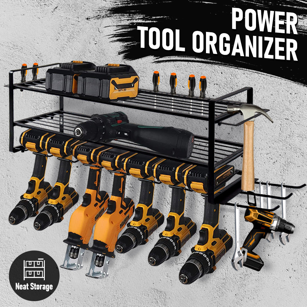 Power Tool Organizer Wall Mount 7 Drill Holder 3 Layer Heavy Duty Metal for Drill Plier Hammer Rack Suitable for Workshop Garage โ image 2