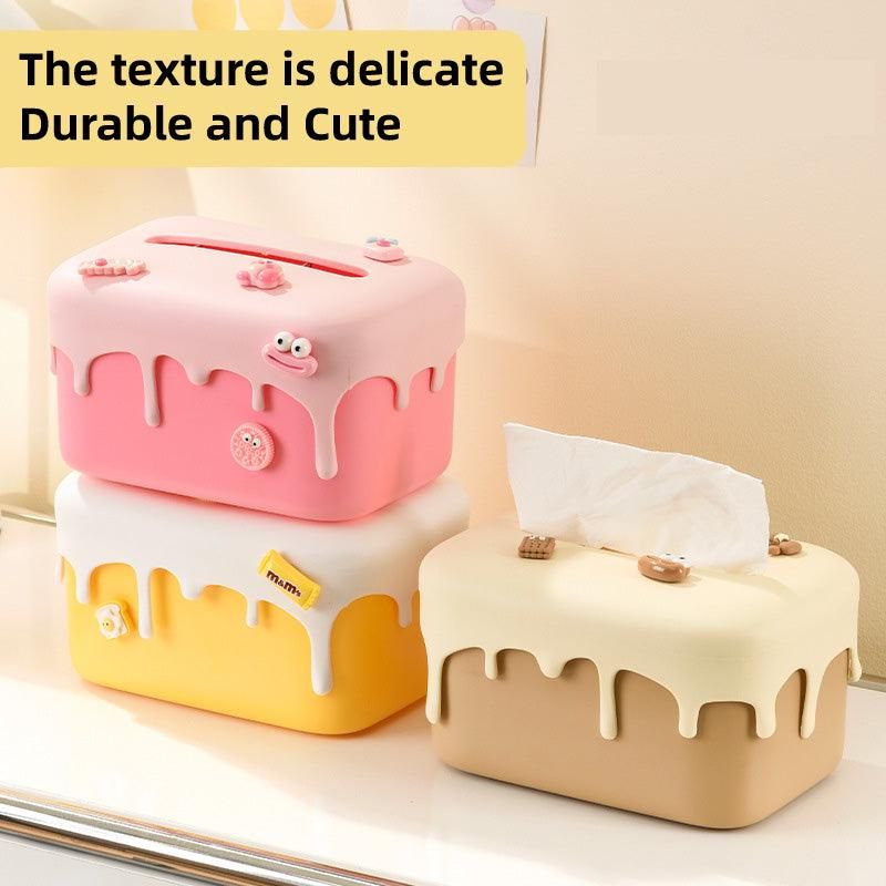Cream Tissue Box Desktop Paper Holder Decorative Cardboard Napkin Storage Case - Yellow — image 6
