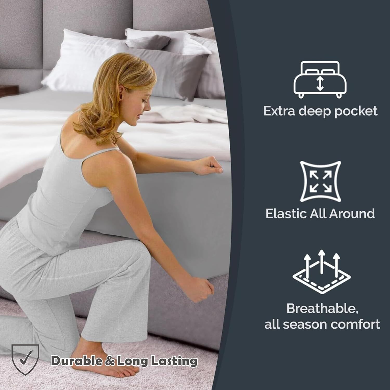 Hotel Quality Fitted Sheet - 1 Piece Fitted Sheet -Breathable Bedding - Wrinkle, Fade, Stain Resistant- 16inch/40cm Deep Pocket Fitted Bed Sheet-Wrinkle and — image 4