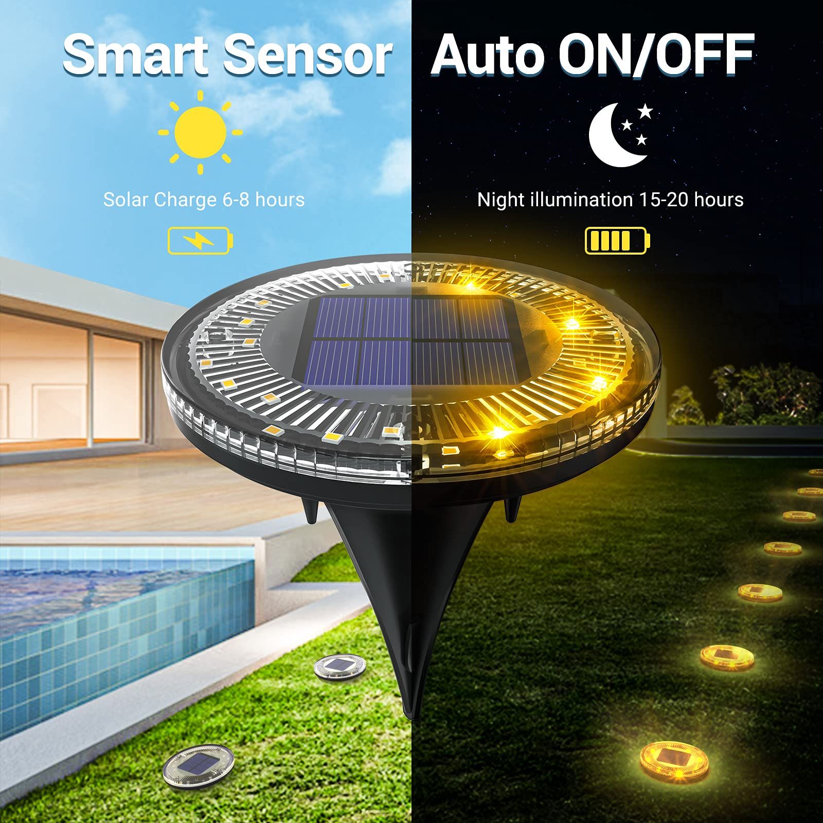 4pc Solar Ground Lights, Solar Garden Lights with Rotation and Static Modes, Waterproof Outdoor Step Lights, Solar Pathway Lights — image 5