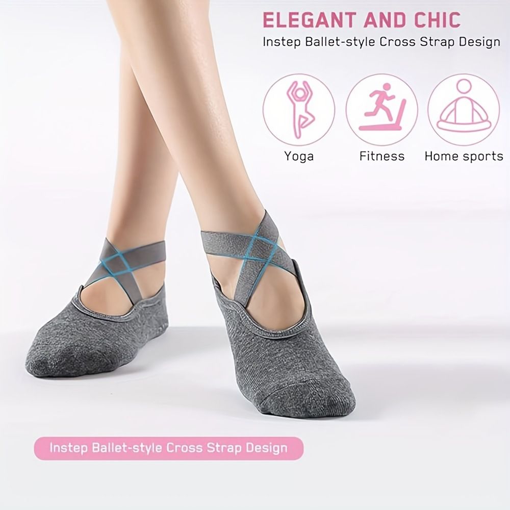 Women's Cotton Non Slip Yoga Socks Grip Pilates Socks Terry Bottom Fitness Dance Workout Socks - Red — image 2