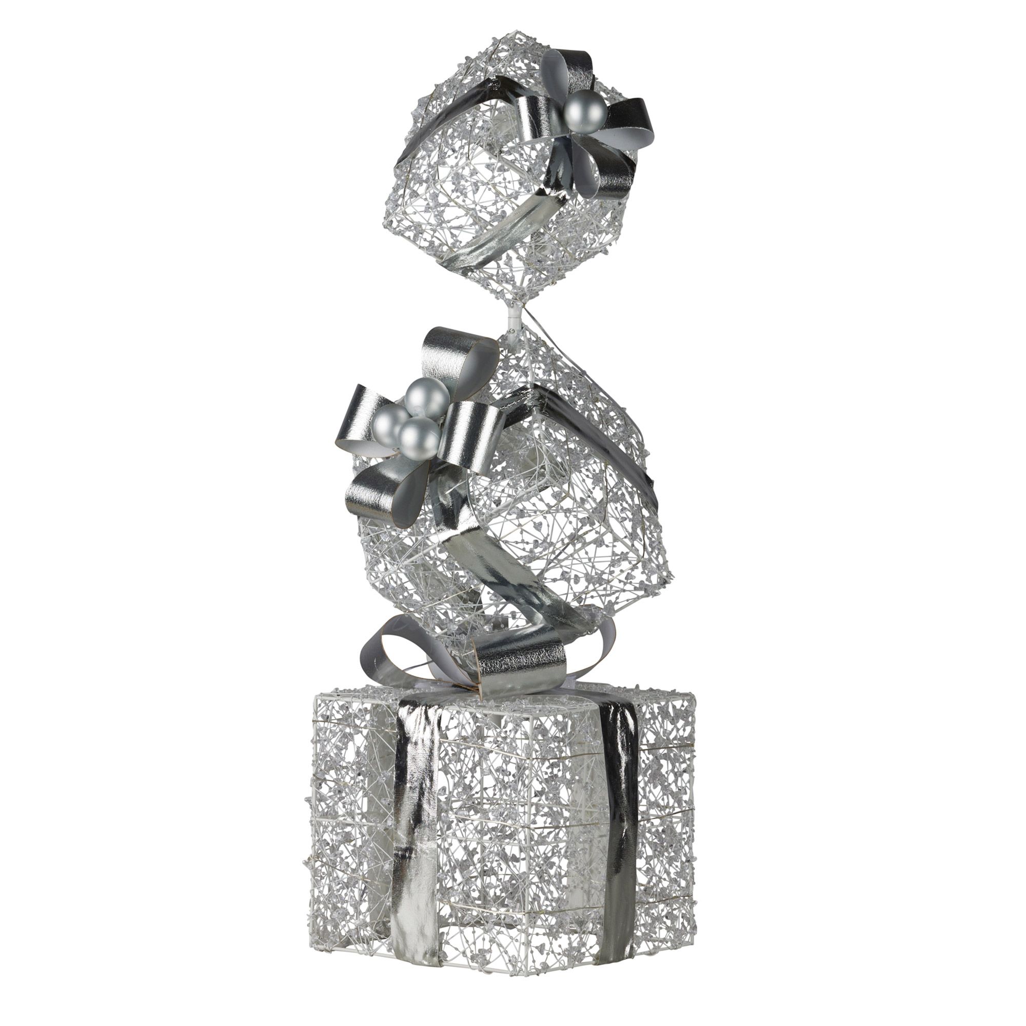 Christabelle 83cm Triple Christmas Silver Giftbox Stack Display with Lights โ image 2
