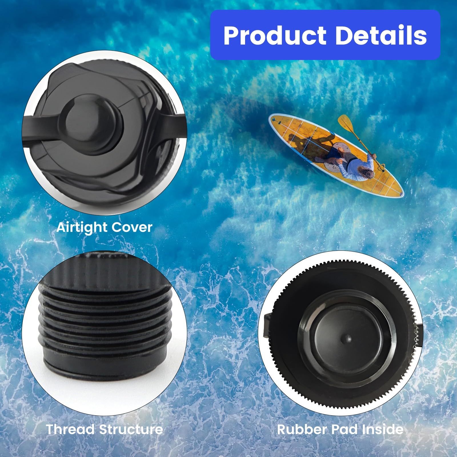 Inflatable Boat Air Valve,2PCS Inflatable Boat Replacement Caps Boat Spiral Air Plugs 0ne-Way Inflation Replacement (22mm) — image 3