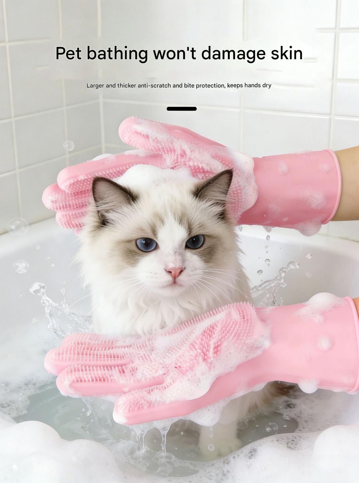 Grey Silicone Pet Bathing Gloves - Pink Double-Sided Design for Cats and Dogs - Gentle Massage, Easy Lather, Durable and Waterproof, Ideal for Pet Grooming and โ image 5
