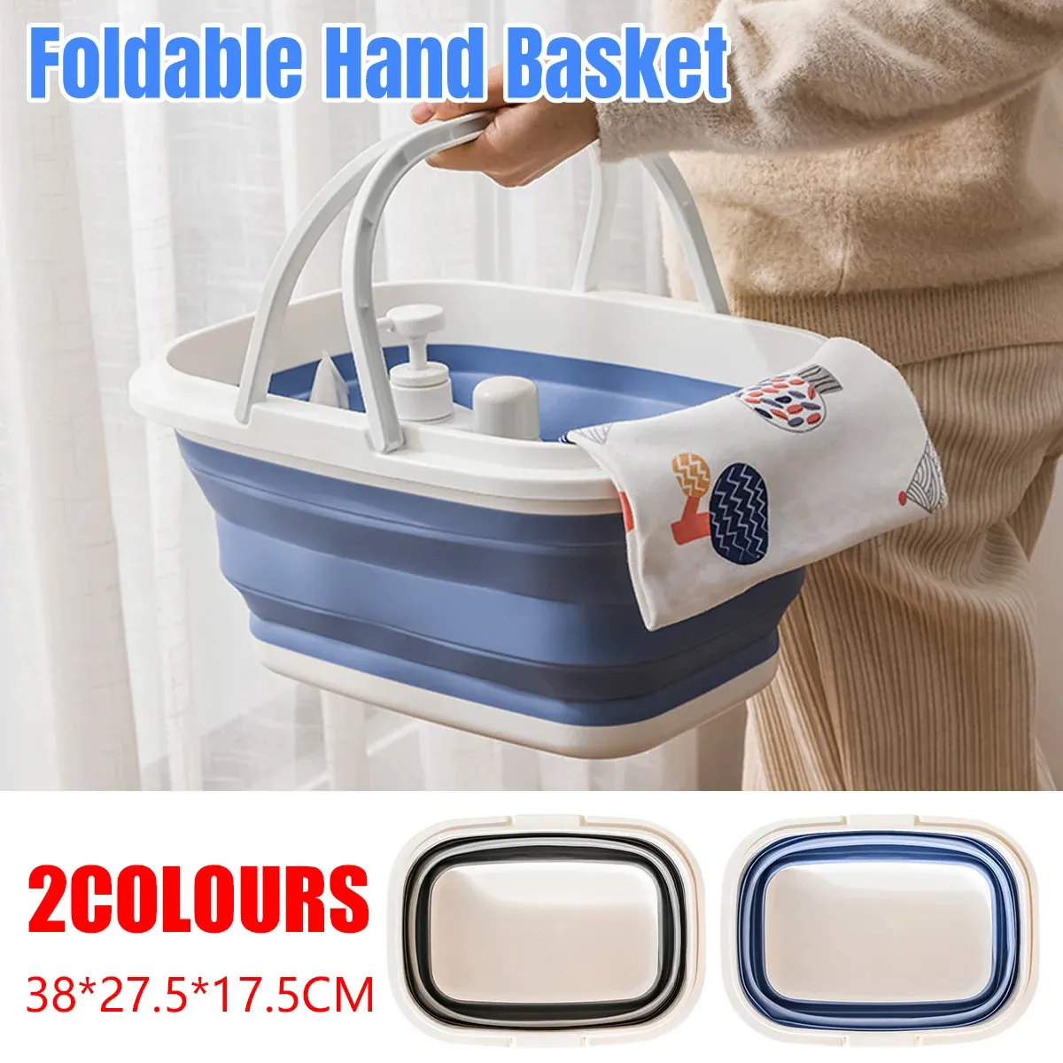 Outdoor Portable Foldable Handbasket Collapsible Picnic Basket Durable Sturdy - Blue โ image 2