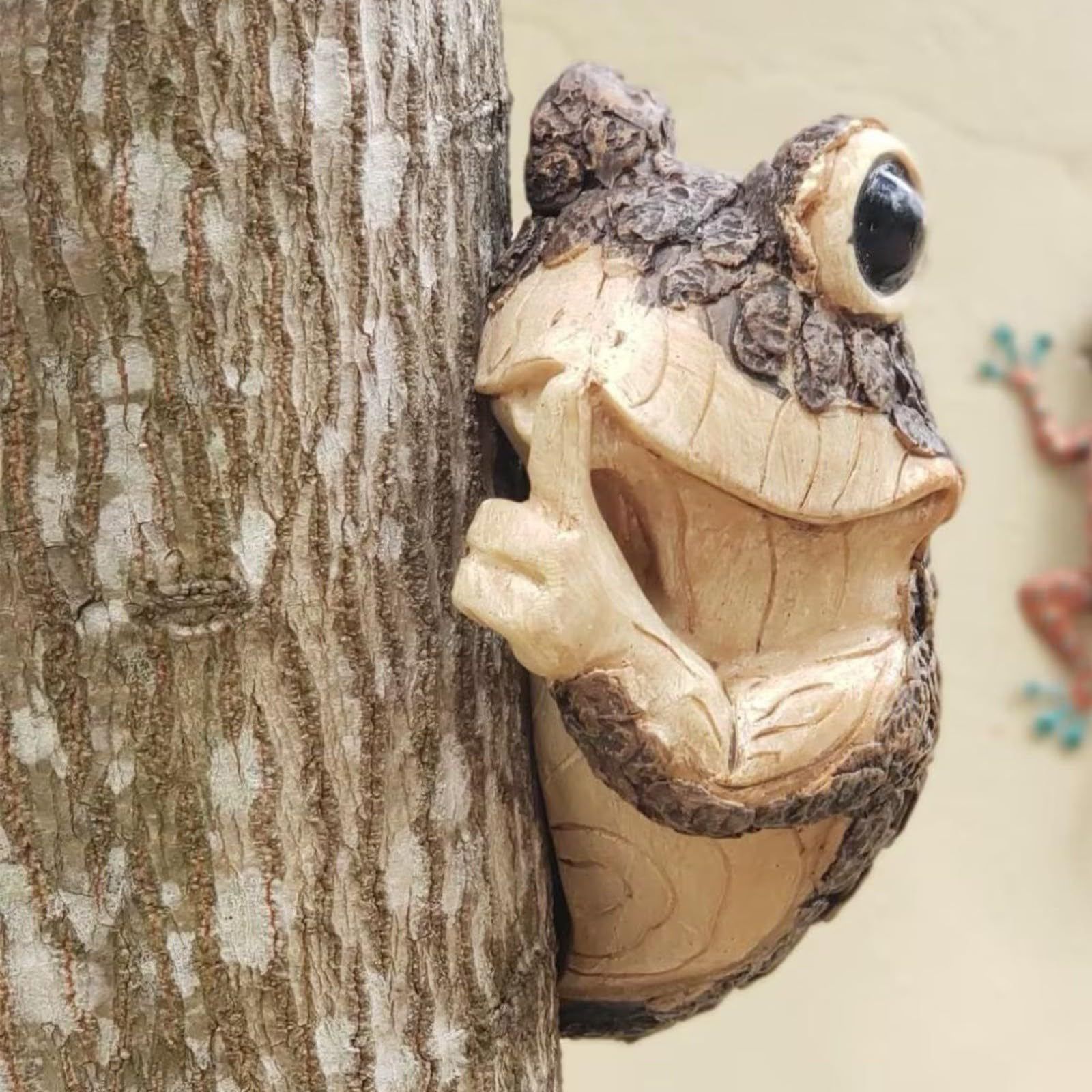 Keep Quiet Frog Tree Peeker - Yard Decorations - Adorable Tree Sculpture - Garden Decoration - Garden Peeker Tree-Hugger Yard Art — image 3