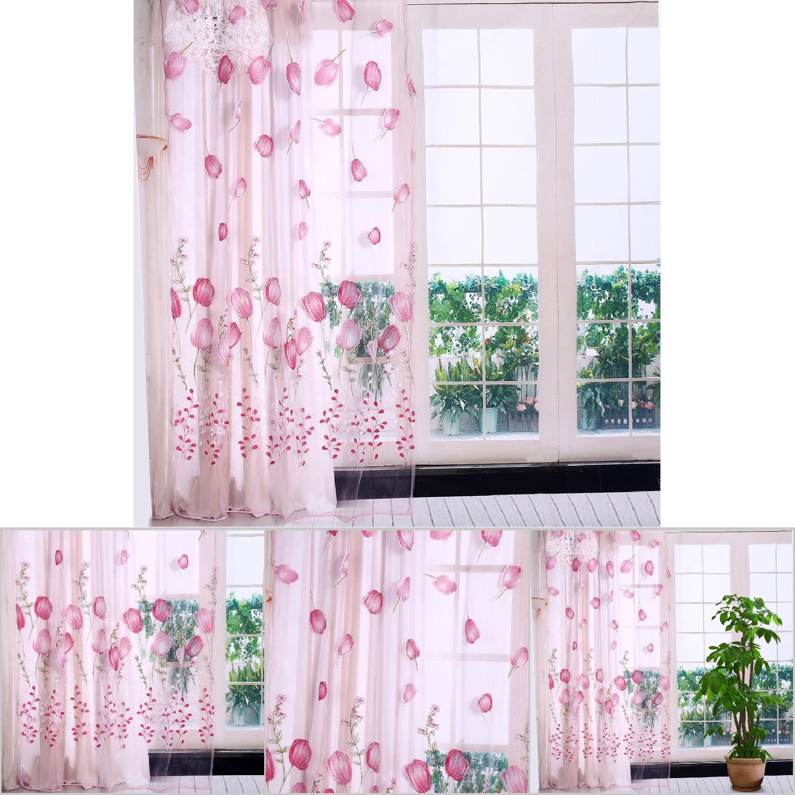 100*200cm Tulips Printing Tulle Curtains Sheer Drape Balcony Window Decoration Pink โ image 5