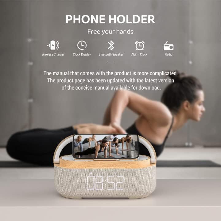 Bluetooth Speaker Alarm Clock with Wireless Charger, LED Night Light, 1800mAh Battery - For Bedroom, Home — image 4