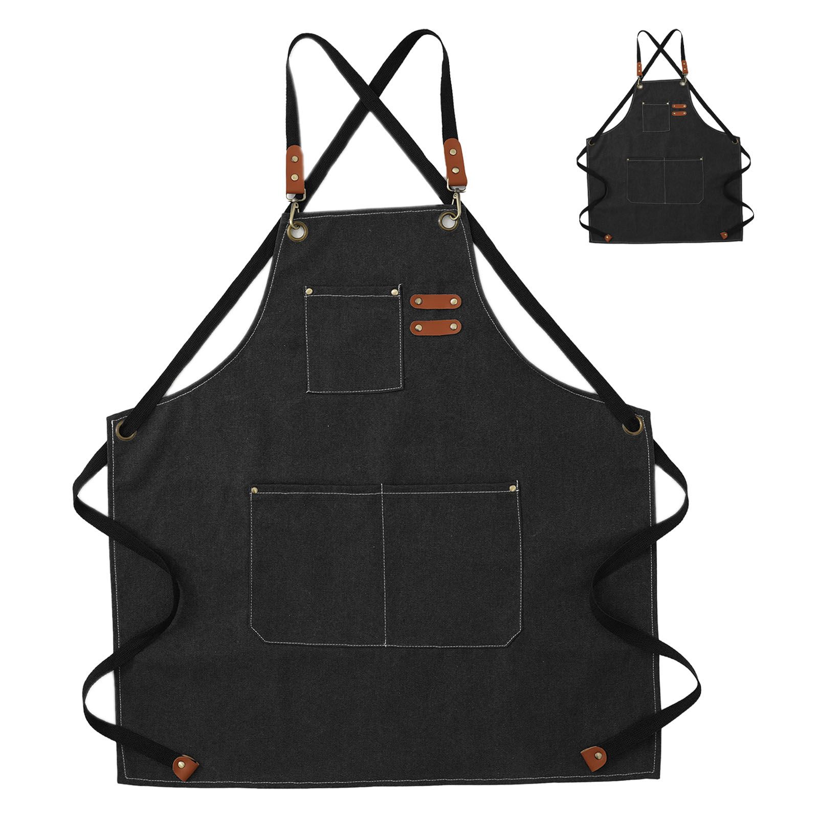 Artist Aprons Cotton Canvas Detachable Shoulder Straps Soft Comfortable Double Stitched Pockets Gardening Apron Black โ image 4