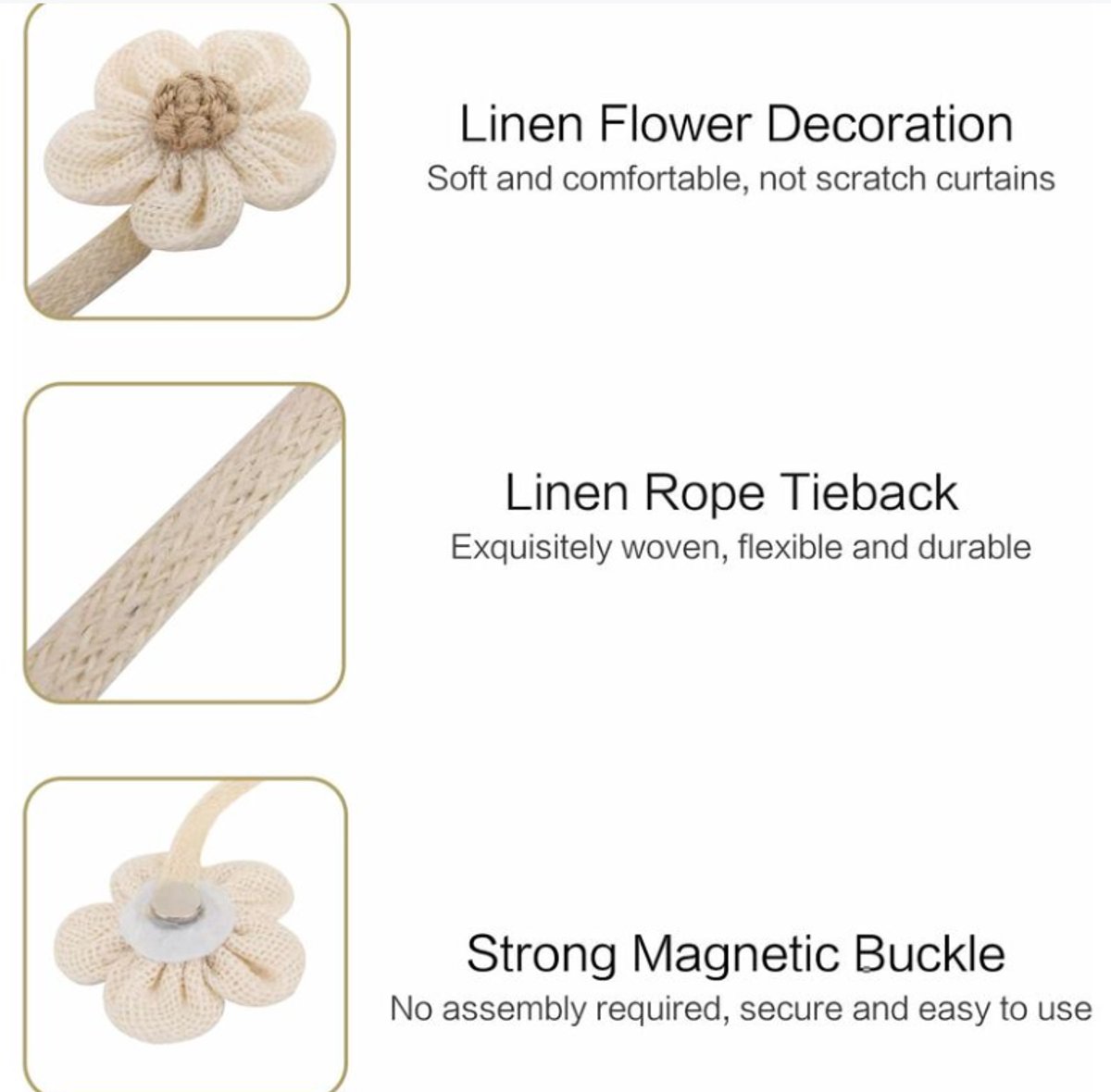 Curtain Holder - 2 Pieces - Curtain Tie Back - Curtain Tie Rope - Magnetic Curtain Cord - Beige - 40 cm — image 2