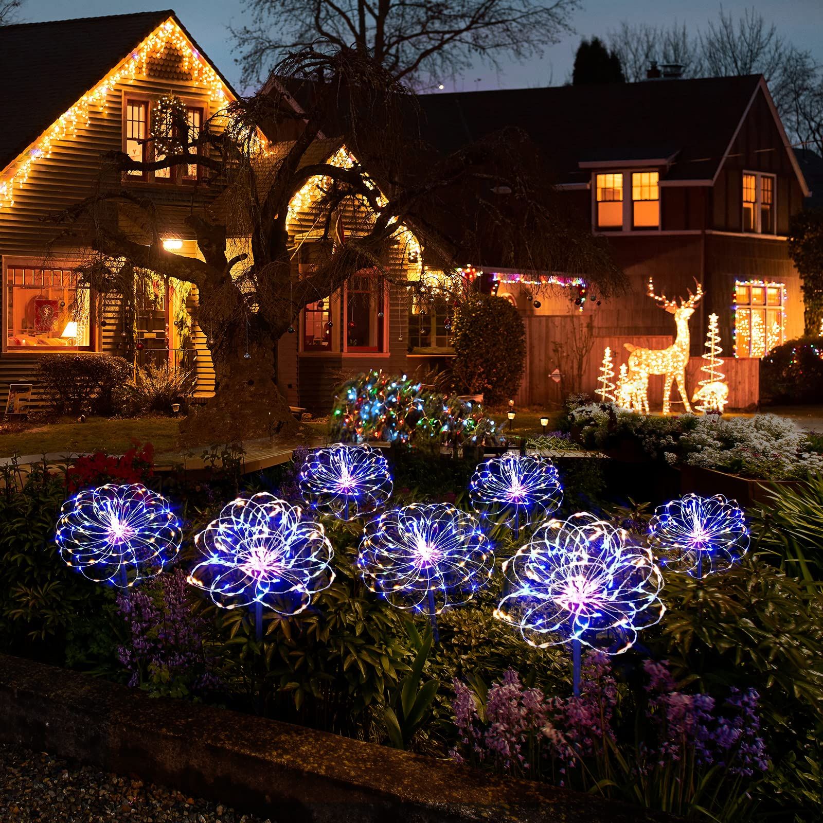 Solar Garden Lights Solar Lights Outdoor Waterproof 2 Pack Solar Powered Firework Stake Lights 120 LED Solar Outside (Colorful) — image 4